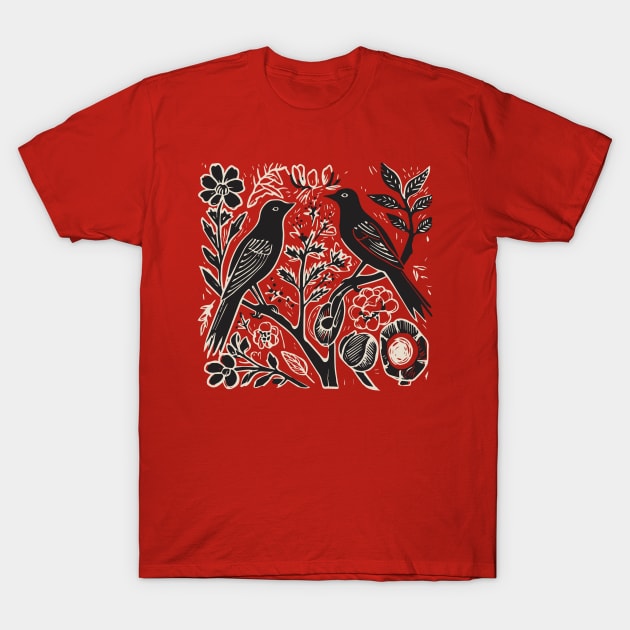 Lino Cut Birds T-Shirt by n23tees